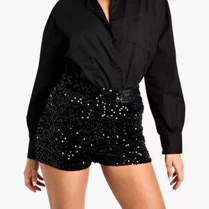 Boohoo Sequin High Waist Fitted Shorts